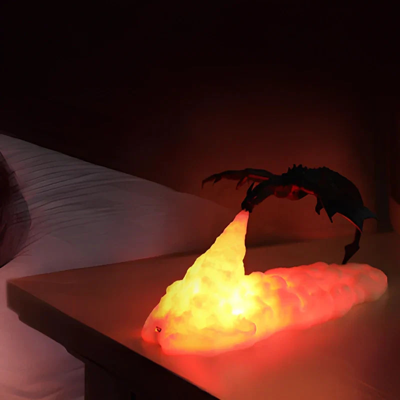 Dragon Light – Lampka Smok 3D z Nadrukiem, Ładowalna, z Efektem Ognistego Blasku