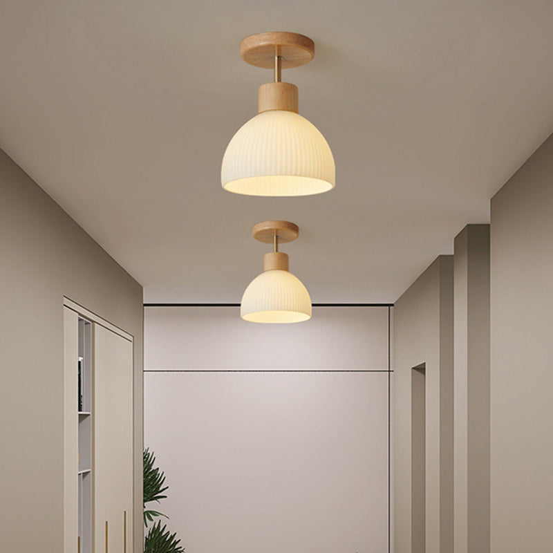 Minimalistyczna skandynawska lampa sufitowa – Drewno i szkło – Biała – (1 źródło światła)