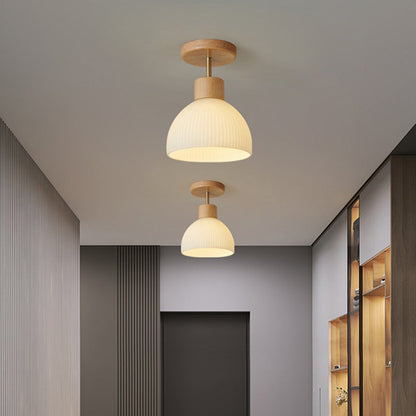 Minimalistyczna skandynawska lampa sufitowa – Drewno i szkło – Biała – (1 źródło światła)