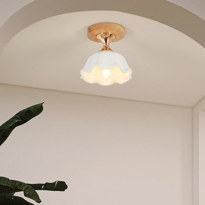 Minimalistyczna skandynawska lampa sufitowa – Drewno i szkło – Biała – (1 źródło światła)