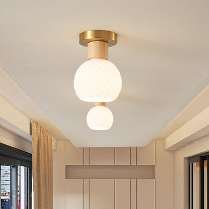 Minimalistyczna skandynawska lampa sufitowa – Drewno i szkło – Biała – (1 źródło światła)