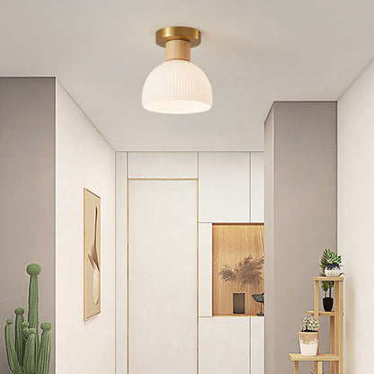 Minimalistyczna skandynawska lampa sufitowa – Drewno i szkło – Biała – (1 źródło światła)