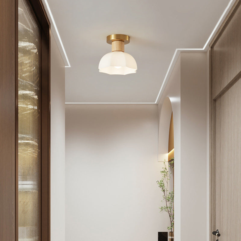 Minimalistyczna skandynawska lampa sufitowa – Drewno i szkło – Biała – (1 źródło światła)