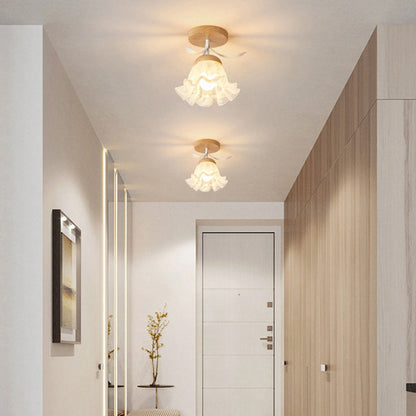 Minimalistyczna skandynawska lampa sufitowa – Drewno i szkło – Biała – (1 źródło światła)