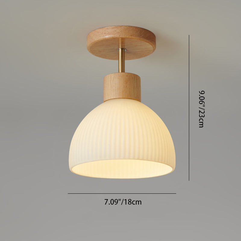 Minimalistyczna skandynawska lampa sufitowa – Drewno i szkło – Biała – (1 źródło światła)