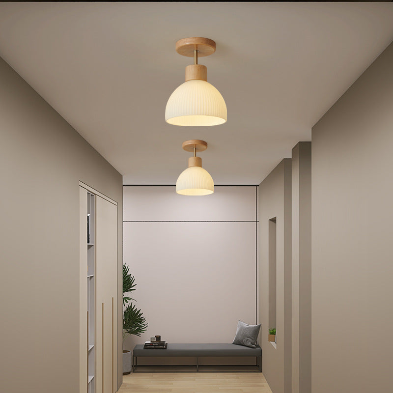 Minimalistyczna skandynawska lampa sufitowa – Drewno i szkło – Biała – (1 źródło światła)