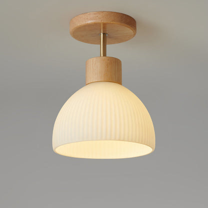 Minimalistyczna skandynawska lampa sufitowa – Drewno i szkło – Biała – (1 źródło światła)