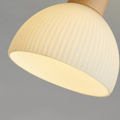 Minimalistyczna skandynawska lampa sufitowa – Drewno i szkło – Biała – (1 źródło światła)