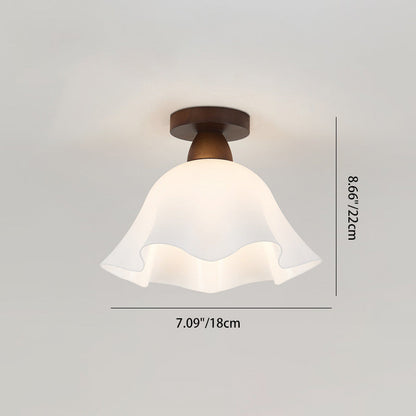 Minimalistyczna skandynawska lampa sufitowa – Drewno i szkło – Biała – (1 źródło światła)