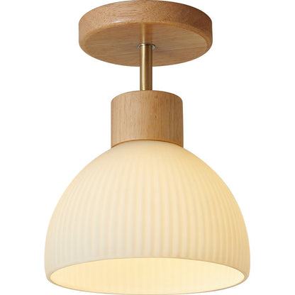 Minimalistyczna skandynawska lampa sufitowa – Drewno i szkło – Biała – (1 źródło światła)