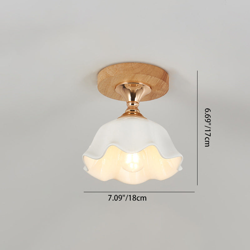 Minimalistyczna skandynawska lampa sufitowa – Drewno i szkło – Biała – (1 źródło światła)