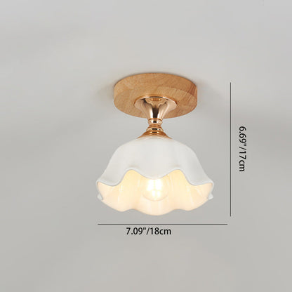 Minimalistyczna skandynawska lampa sufitowa – Drewno i szkło – Biała – (1 źródło światła)