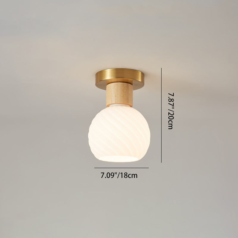 Minimalistyczna skandynawska lampa sufitowa – Drewno i szkło – Biała – (1 źródło światła)