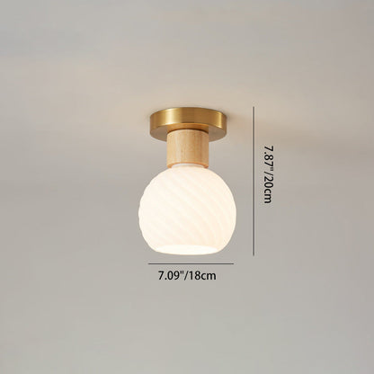 Minimalistyczna skandynawska lampa sufitowa – Drewno i szkło – Biała – (1 źródło światła)