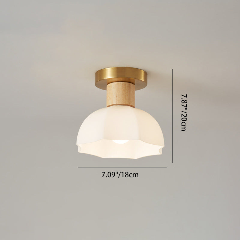 Minimalistyczna skandynawska lampa sufitowa – Drewno i szkło – Biała – (1 źródło światła)