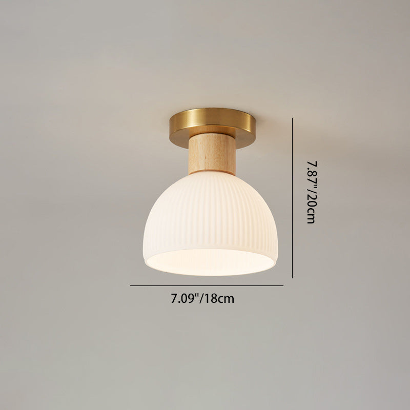 Minimalistyczna skandynawska lampa sufitowa – Drewno i szkło – Biała – (1 źródło światła)
