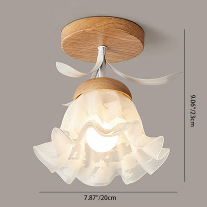 Minimalistyczna skandynawska lampa sufitowa – Drewno i szkło – Biała – (1 źródło światła)