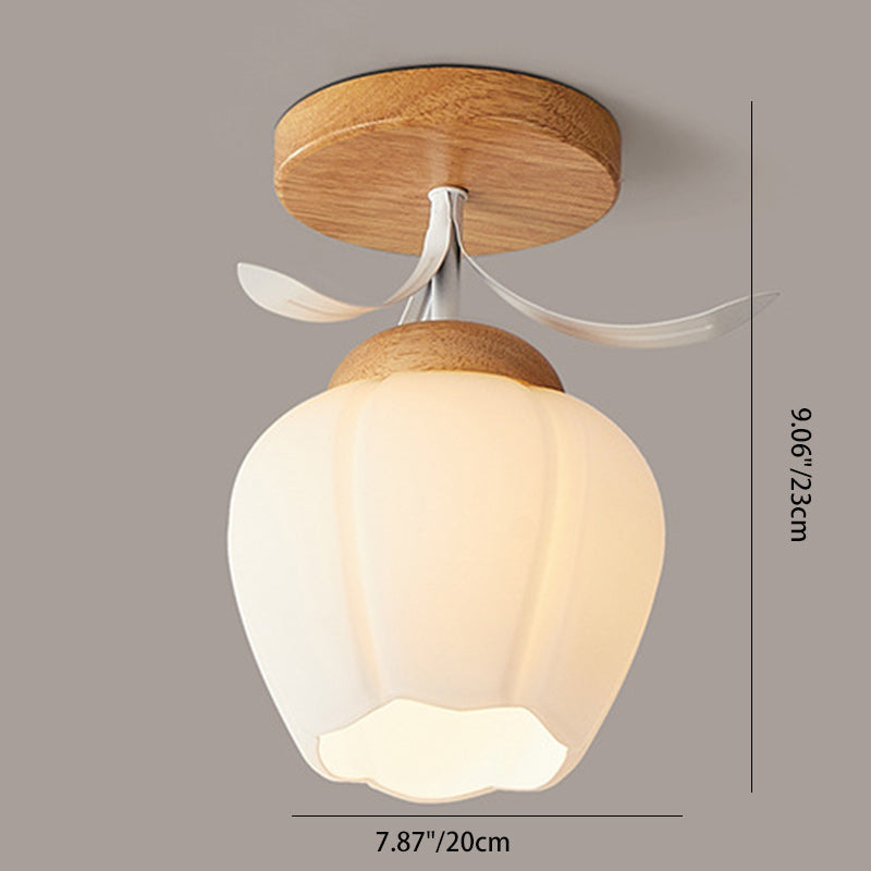 Minimalistyczna skandynawska lampa sufitowa – Drewno i szkło – Biała – (1 źródło światła)