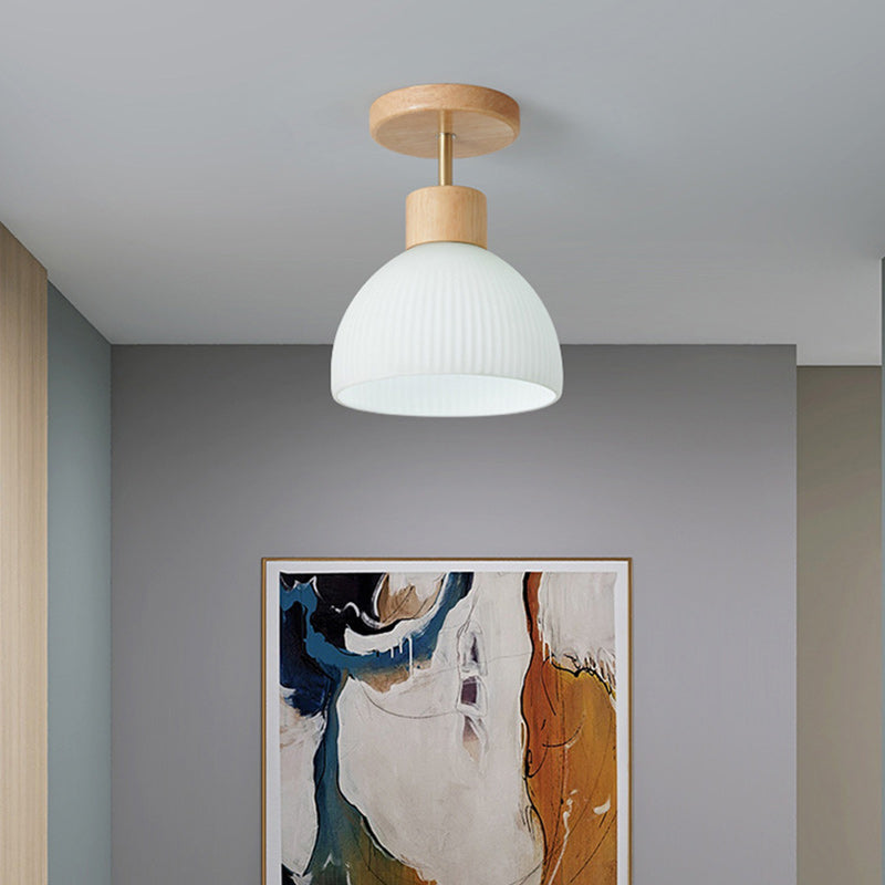 Minimalistyczna skandynawska lampa sufitowa – Drewno i szkło – Biała – (1 źródło światła)