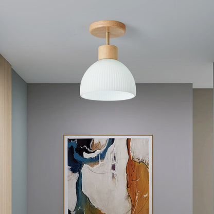 Minimalistyczna skandynawska lampa sufitowa – Drewno i szkło – Biała – (1 źródło światła)
