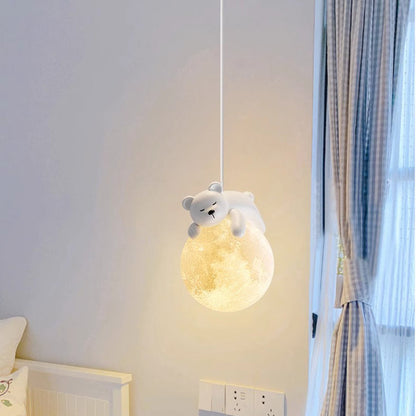 Biała lampa wisząca w minimalistycznym stylu z motywem kreskówkowym i oprawką G9