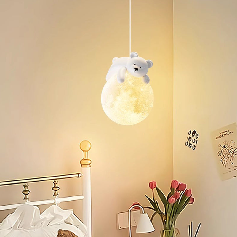 Biała lampa wisząca w minimalistycznym stylu z motywem kreskówkowym i oprawką G9