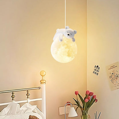 Biała lampa wisząca w minimalistycznym stylu z motywem kreskówkowym i oprawką G9