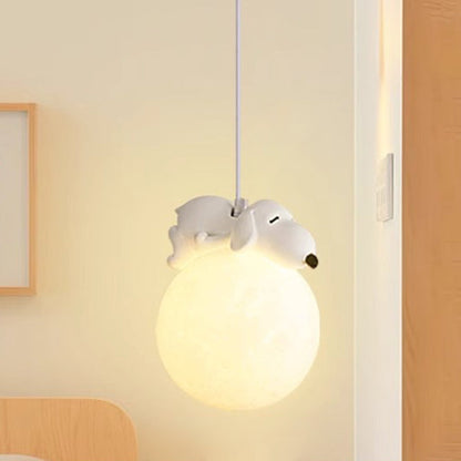 Biała lampa wisząca w minimalistycznym stylu z motywem kreskówkowym i oprawką G9