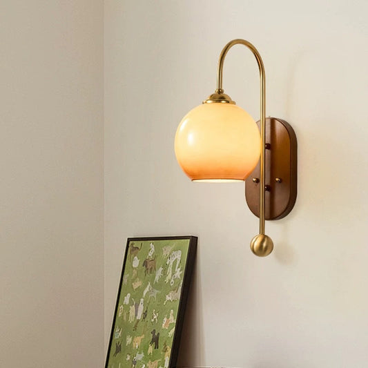 Scandinavian Wall Lamp with Glass Shade – Milky White/Brown – (1 Light Source)
