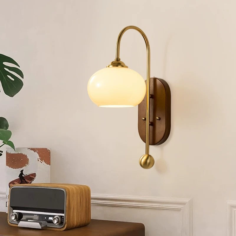 Scandinavian Wall Lamp with Glass Shade – Milky White/Brown – (1 Light Source)