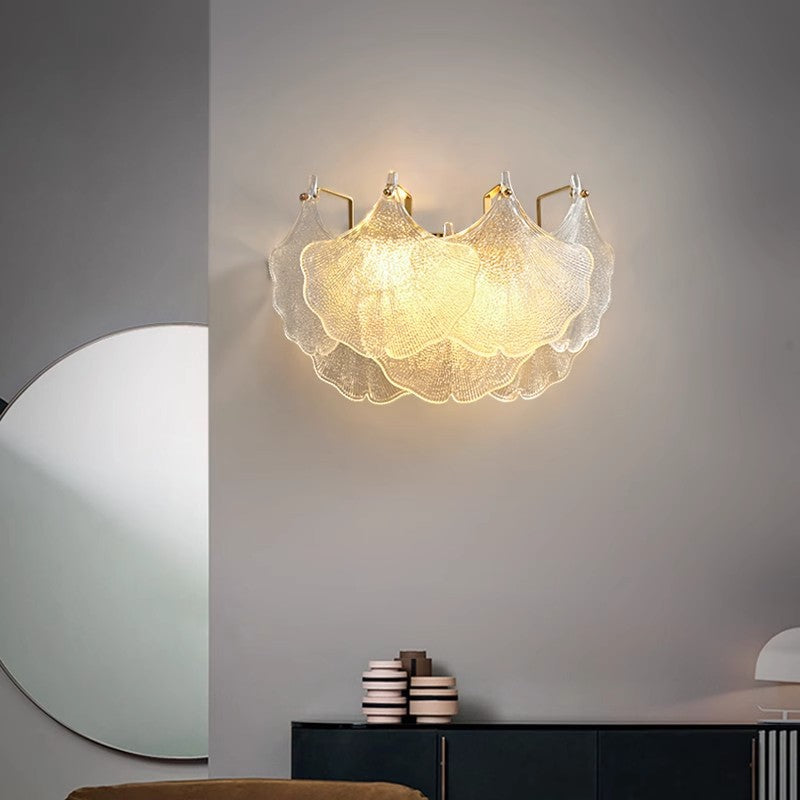Luksusowa lampa ścienna ze szklanym kloszem – Przezroczysty/Złoty – (2 źródła światła)