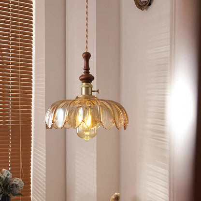 French pendant lamp with wooden detail - glass and metal - 1-light, 4 styles
