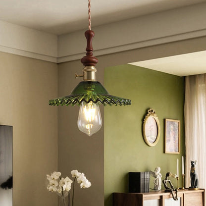 French pendant lamp with wooden detail - glass and metal - 1-light, 4 styles