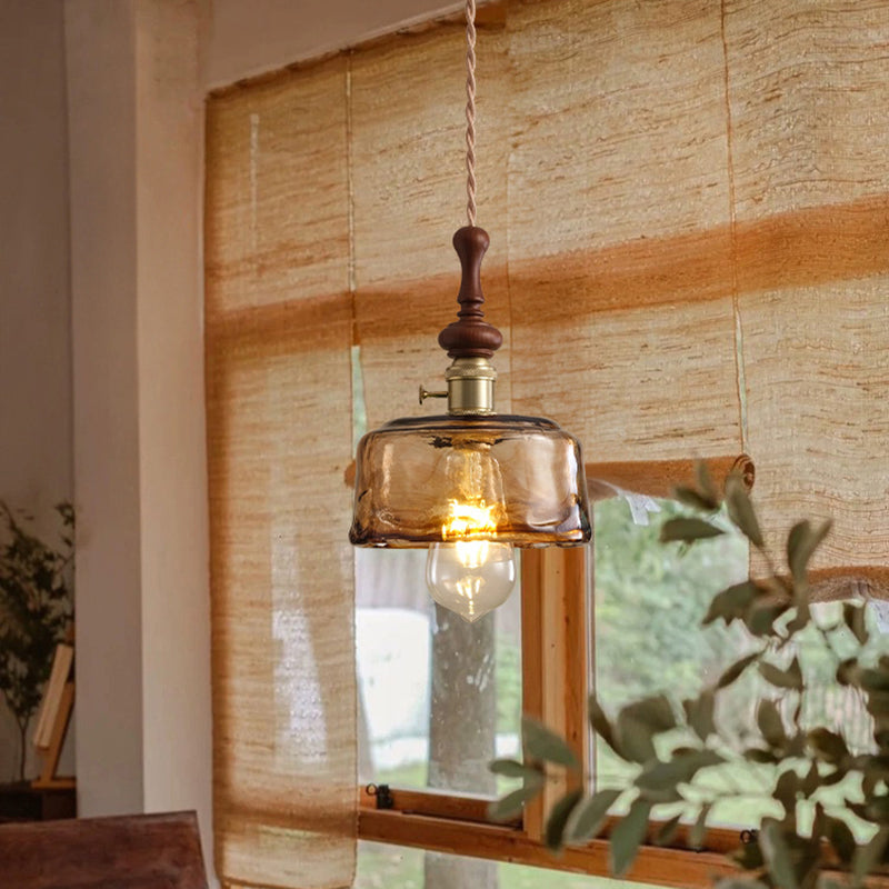 French pendant lamp with wooden detail - glass and metal - 1-light, 4 styles