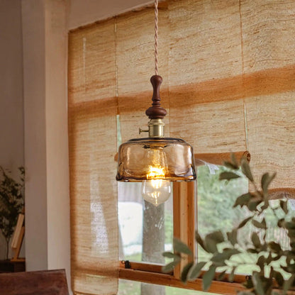 French pendant lamp with wooden detail - glass and metal - 1-light, 4 styles