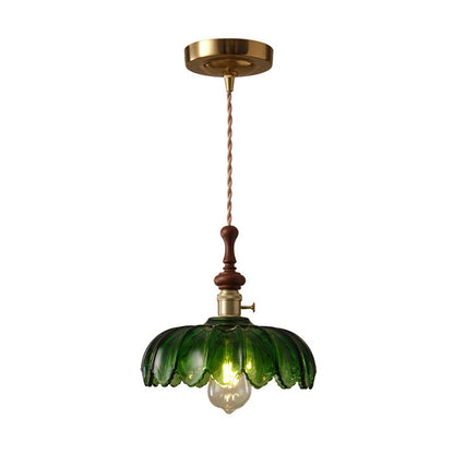 French pendant lamp with wooden detail - glass and metal - 1-light, 4 styles