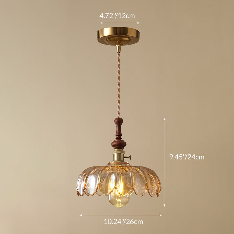 French pendant lamp with wooden detail - glass and metal - 1-light, 4 styles