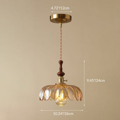 French pendant lamp with wooden detail - glass and metal - 1-light, 4 styles