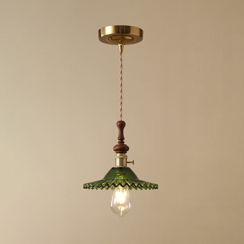 French pendant lamp with wooden detail - glass and metal - 1-light, 4 styles
