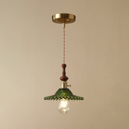 French pendant lamp with wooden detail - glass and metal - 1-light, 4 styles