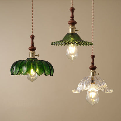 French pendant lamp with wooden detail - glass and metal - 1-light, 4 styles