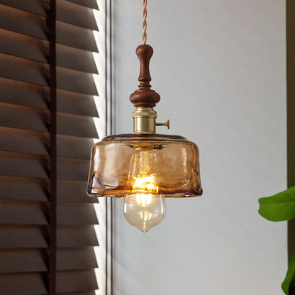 French pendant lamp with wooden detail - glass and metal - 1-light, 4 styles