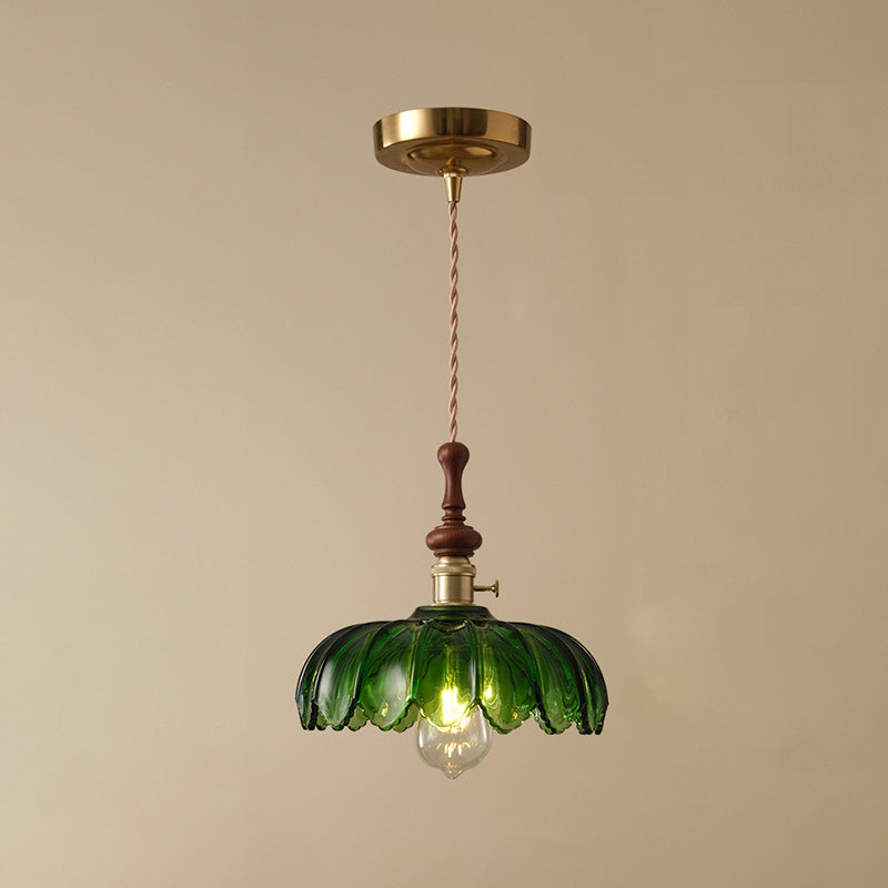 French pendant lamp with wooden detail - glass and metal - 1-light, 4 styles