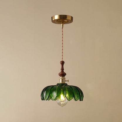 French pendant lamp with wooden detail - glass and metal - 1-light, 4 styles