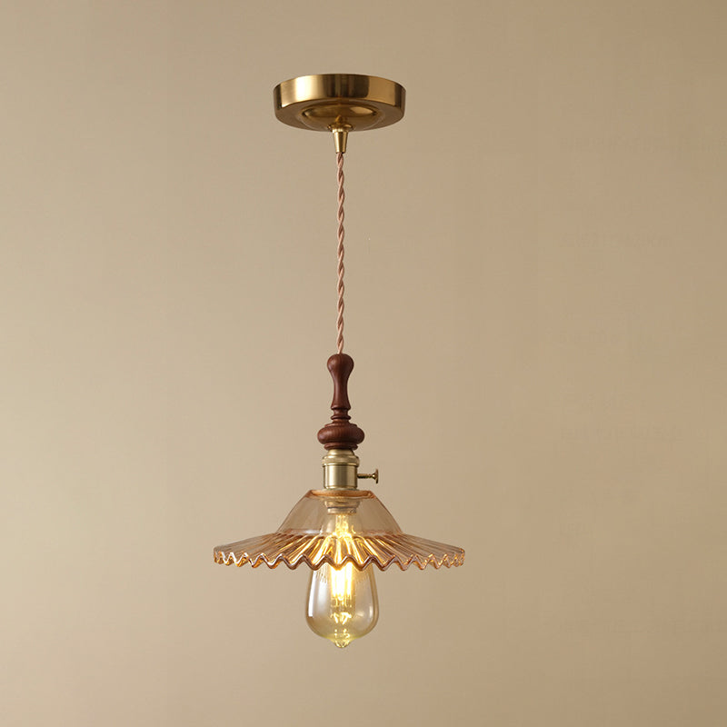 French pendant lamp with wooden detail - glass and metal - 1-light, 4 styles