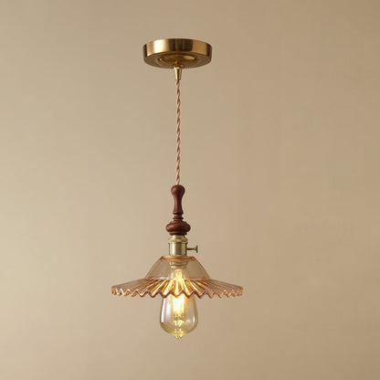 French pendant lamp with wooden detail - glass and metal - 1-light, 4 styles
