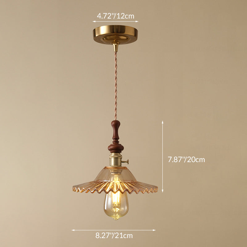 French pendant lamp with wooden detail - glass and metal - 1-light, 4 styles