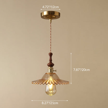 French pendant lamp with wooden detail - glass and metal - 1-light, 4 styles