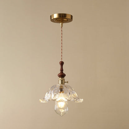French pendant lamp with wooden detail - glass and metal - 1-light, 4 styles