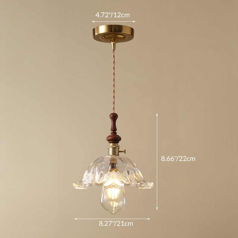 French pendant lamp with wooden detail - glass and metal - 1-light, 4 styles